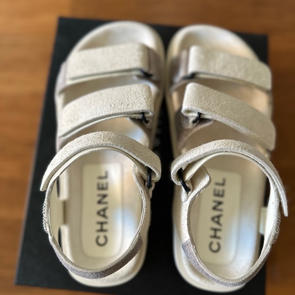 Chanel Suede Calfskin Velcro Flat Sandals - Size 38 (US 8) - Picture 1 of 9